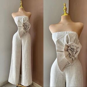 Elegant Beige Strapless Jumpsuit